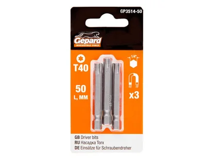Насадка TORX T40 3шт GEPARD (GP3514-50) (бита звездочка шестилучевая звезда сталь S2 магнитная)