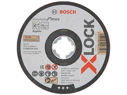 Круг отрезной для нерж. стали X-LOCK Standard for Inox BOSCH (прямой; подходит для всех типов УШМ) (125х1.0х22.2 мм)