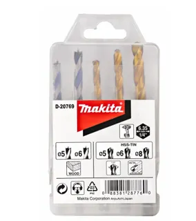 Набор сверл по дереву и металлу HSS-TIN 1/4, 5 шт MAKITA (HSS-TIN 5,6,8; дерево)
