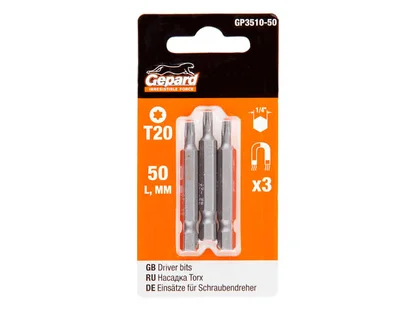 Насадка TORX T20 3шт GEPARD (GP3510-50) (бита звездочка шестилучевая звезда сталь S2 магнитная)