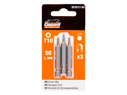 Насадка TORX T10 3шт GEPARD (GP3517-50) (бита звездочка шестилучевая звезда сталь S2 магнитная)