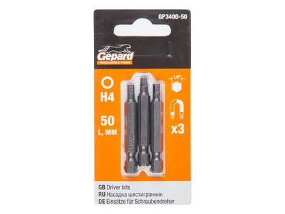 Насадка шестигранник 1/4" 3шт GEPARD (GP3400-50) (H4 Hex Shank Hexagon бита под конфирмат сталь S2 магнитная)