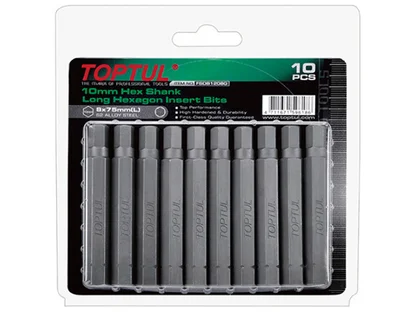 Насадка шестигранник удлиненн. 75mm 10шт блистер TOPTUL (8 мм)
