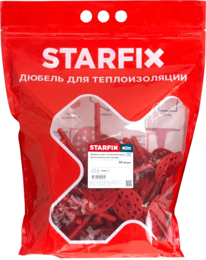 Дюбель для теплоизоляции с металлич. гвоздем, термогол. STARFIX (10х300 мм 20 шт, дой-паке)