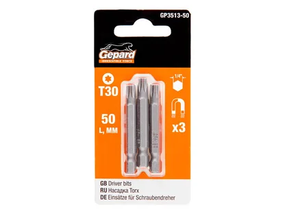Насадка TORX T30 3шт GEPARD (GP3513-50) (бита звездочка шестилучевая звезда сталь S2 магнитная)