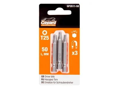 Насадка TORX T25 3шт GEPARD (GP3511-50) (бита звездочка шестилучевая звезда сталь S2 магнитная)